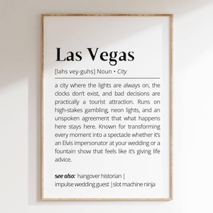 Las Vegas Definition Wall Art Print Funny Las Vegas Humor Poster Neon Lights and Gambling City Vegas Home Gift Printable Digital Wall Art