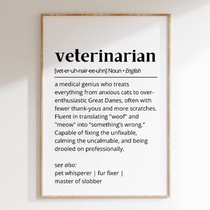 Veterinarian Definition Wall Art Funny Vet Office Decor Printable Pet Vet Gift Minimalist Animal Lover Poster Vet Humor Typography as Art