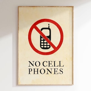 No Cell Phones Sign: Vintage Style Tech-Free Zone Art (Digital Download)