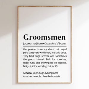 Groomsmen Definition Wall Art Printable Groomsman Gift Heartwarming Wedding Party Decor Groom Invite Gift Card Minimalist Typography Poster