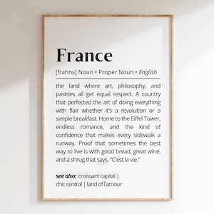 France Definition Wall Art Humor Printable Poster for French Lovers Inspirational Decor French Quote Print Romantic Gift Typography as Art