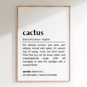 Cactus Definition Wall Art Funny Botanical Home Decor Desert Plant Print Quirky Cactus Humor Minimalist Poster Plant Lovers Typography Art