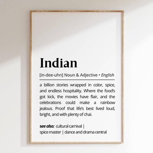 Indian Definition Wall Art Print Colorful Cultural Poster Indian Culture Inspired Home Decor Bohemian Wall Art Quote Print Typography as Art