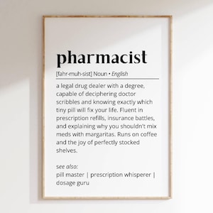 Pharmacist Definition Wall Art Prescription Humor Printable Pharmacist Gift Pharmacy Decor Funny Office Poster Fun Job Art Typography as Art