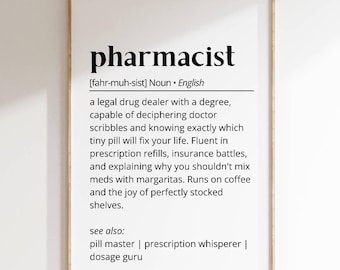 Pharmacist Definition Wall Art Prescription Humor Printable Pharmacist Gift Pharmacy Decor Funny Office Poster Fun Job Art Typography as Art
