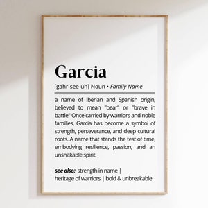 Garcia Family Name Definition Wall Art Surname Meaning Print Ancestry Heritage Decor Personalized Name Poster Unique Art Gift for Families