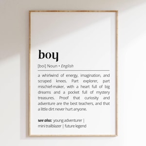 Boy Definition Wall Art Playful Kids Description Decor Funny Boy Definition Print Gift for Parents Cute Nursery Art Typography as Word Art