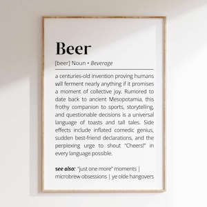 Beer Definition Wall Art Funny Printable Beverage Typography Gift for Him Man Cave Bar Cart Decor Beer Lovers Home Brewing Gift Idea Poster