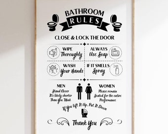 Funny Bathroom Rules Print: Humorous Restroom Etiquette (Digital Download)
