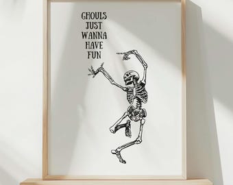 Funny Skeleton Halloween Poster: Retro Spooky Decor (Digital Download)
