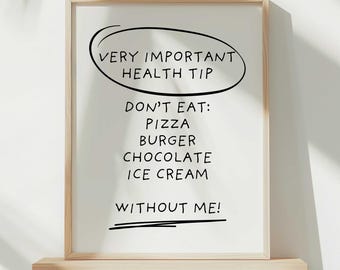 Funny Kitchen Quote Print: Health Tip Poster, Dining Room Art (Digital Download)