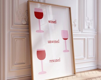 Funny Wine Art Print: Unwined Kitchen Bar Decor (Digital Download