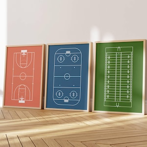 Sports Fields Wall Art Set Basketball Court Hockey Rink Football Field Minimalist Game Room Sports Lover Poster Gift Home Bedroom Art Decor