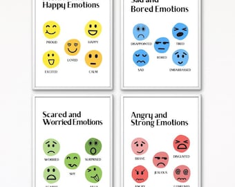 Feelings Chart Set: Kids Emotion Recognition Poster, Classroom Decor (Digital Download)