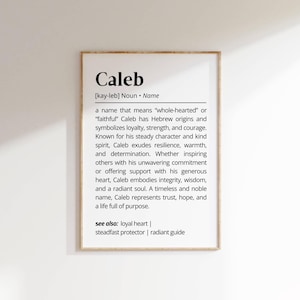 Caleb Name Definition Wall Art Personalized Name Meaning Minimalist Typography Poster Baby Shower Gift Idea for Baptism Nursery Home Decor