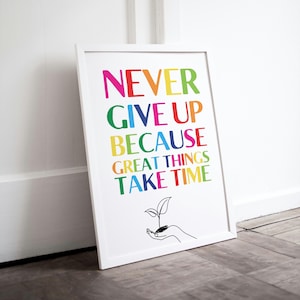 Motivational Quote Printable Wall Art Colorful Positive Affirmation Poster Great Things Take Time Inspirational Decor Office Home Kids Room