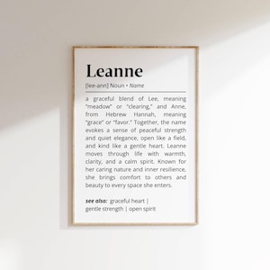 Personalized Leanne Name Definition Print: Nursery Decor (Digital Download