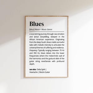 Blues Music Definition Wall Art Soulful Music Genre Printable Poster Melancholic Typography Music Decor Blues Lover Gift Vintage Music Art