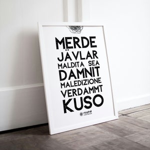 English Swearing Words, German Swear Phrases, French Swear Words, Spanish Swear Words, Wall Art Gallery Wall, Digital Prints Original Poster