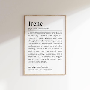Irene Name Definition Wall Art Personalized Name Meaning Gift Minimalist Typography Poster Baby Shower Printable Baptism Nursery Art Decor