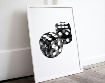 Retro Dice Poster: Black and White Raster Art (Digital Download)