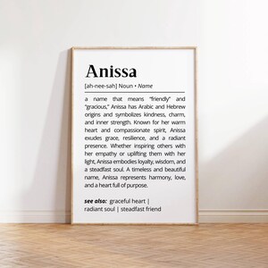 Anissa Name Definition Wall Art Personalized Name Meaning Gift Minimalist Typography Poster Baby Shower Printable Baptism Nursery Art Decor