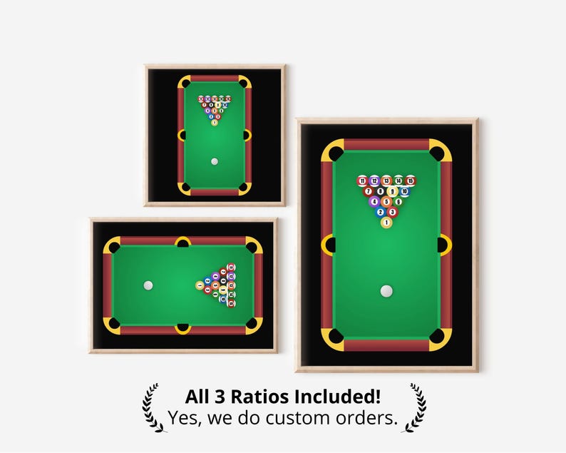 Modern Billiards Pool Table Art Print: Game Room Decor (digital ...