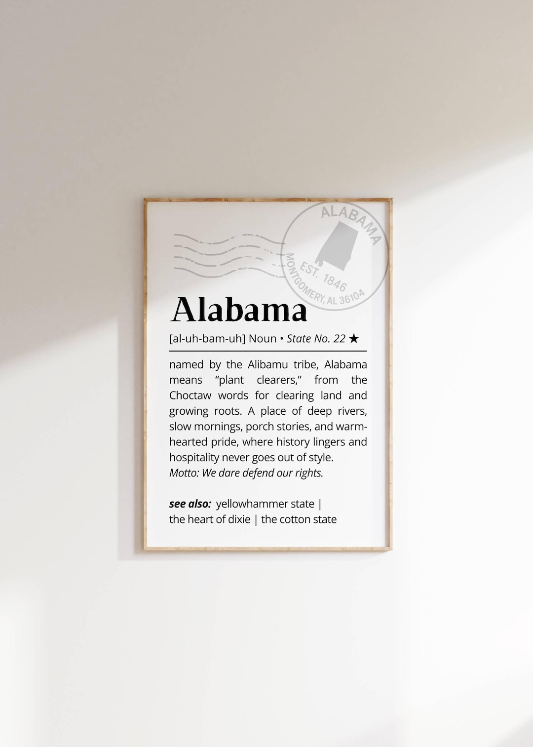Alabama State Definition Wall Art Printable Cotton State Poster Alabama ...