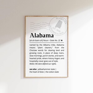 Alabama State Definition Wall Art Printable Cotton State Poster Alabama Meaning Heartfelt Print Gift for Her Family Home Roots Vintage Decor