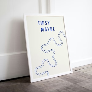 Tipsy Maybe Print Bar Art Print Minimalist Cocktail Poster Blue Bar Cart Wall Art Bar Printable Drinks Wall Decor Digital Download 1 Print