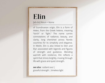 Elin Name Meaning Print | Personalized Gift | Nursery Wall Art | Instant Digital Download