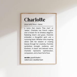 Charlotte Name Definition Wall Art Personalized Elegant Name Meaning Printable Timeless Gift for Her Mothers Friends or Collegues Home Decor
