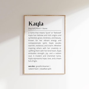 Kayla Name Definition Wall Art Personalized Name Meaning Minimalist Typography Poster Baby Shower Gift Idea for Baptism Nursery Home Decor