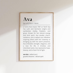 Ava Name Definition Wall Art Personalized Name Meaning Minimalist Typography Poster Baby Shower Gift Idea Unique Gift for Her Nursery Decor