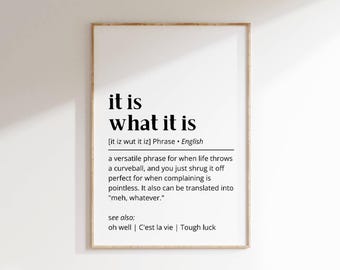 It Is What It Is Definition Poster Motivational Wall Art Modern Typography Print Inspirational Home Decor Office Quote Art Minimalist Phrase