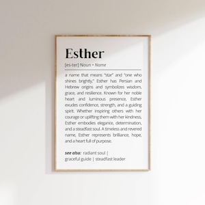 Esther Name Definition Wall Art Personalized Name Meaning Gift Minimalist Typography Poster Baby Shower Printable Baptism Nursery Art Decor