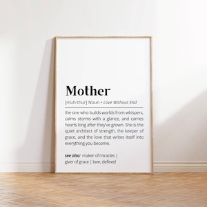 Mother Definition Wall Art Printable Gift for Mom Minimalist Typography Present Card for Mothers Day Housewarming Gift Love Quote Art Decor