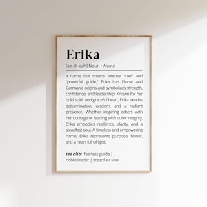 Erika Name Definition Wall Art Personalized Name Meaning Gift Minimalist Typography Poster Baby Shower Printable Baptism Nursery Art Decor