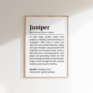 Juniper Name Definition Wall Art Personalized Name Meaning Gift for Her Minimalist Typography Poster Baby Shower Printable Nursery Art Decor