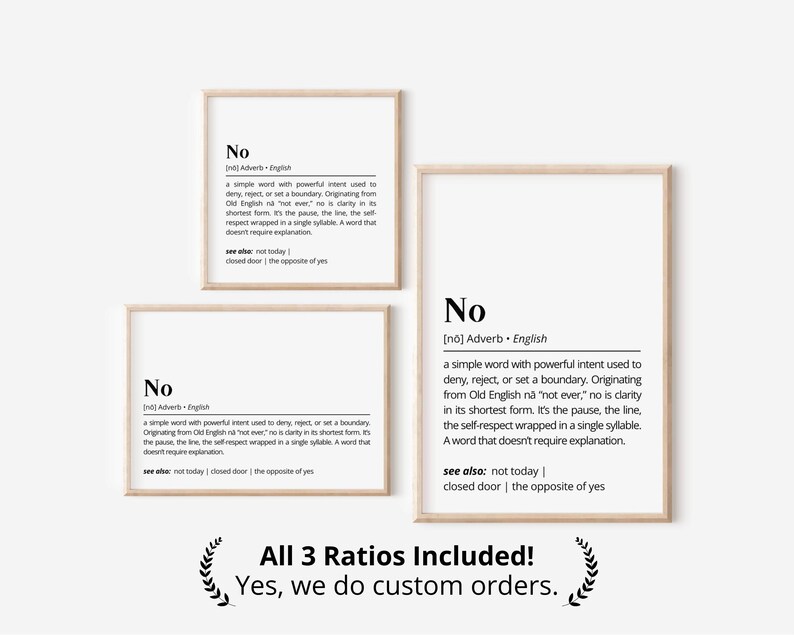 No Definition Printable Wall Art Empowering Typography as Art Poster The Meaning of No Minimalist Boundary Quote Print Fun Home Gift Decor