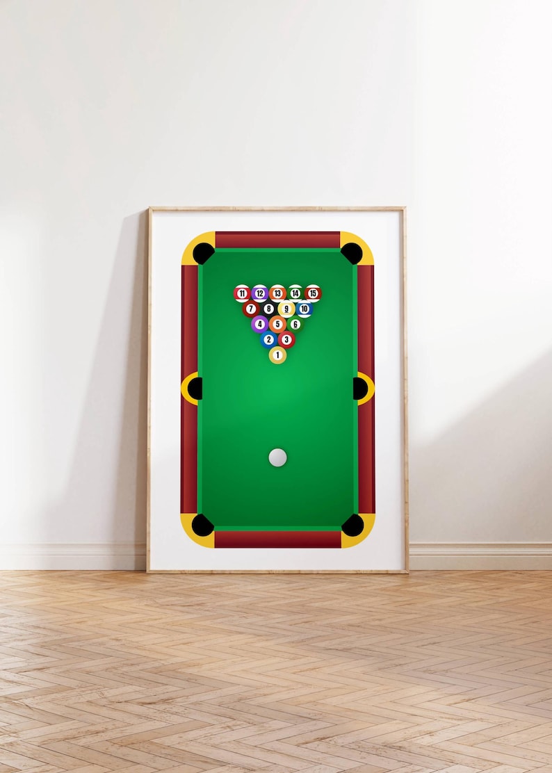 Pooltableart Modern Billiards Pool Table Art Print: Game Room Decor (digital ...
