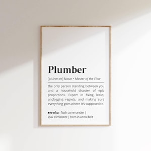 Plumber Definition Wall Art Fun Plumbing Gift Work Humor Print Handyman Job Description Decor Office Humor Printable Typography Art Poster