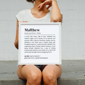 Matthew Name Definition Wall Art Print Personalized Inspirational Decor Gift Name Meaning Modern Minimalist Wall Art Gift Friends & Family