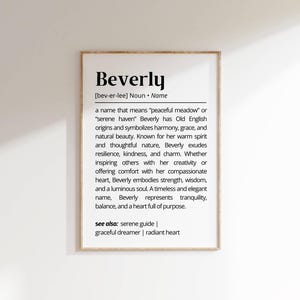 Beverly Name Definition Wall Art Personalized Name Meaning Minimalist Typography Birthday Present Decor Unique Gift for Her Nursery Poster