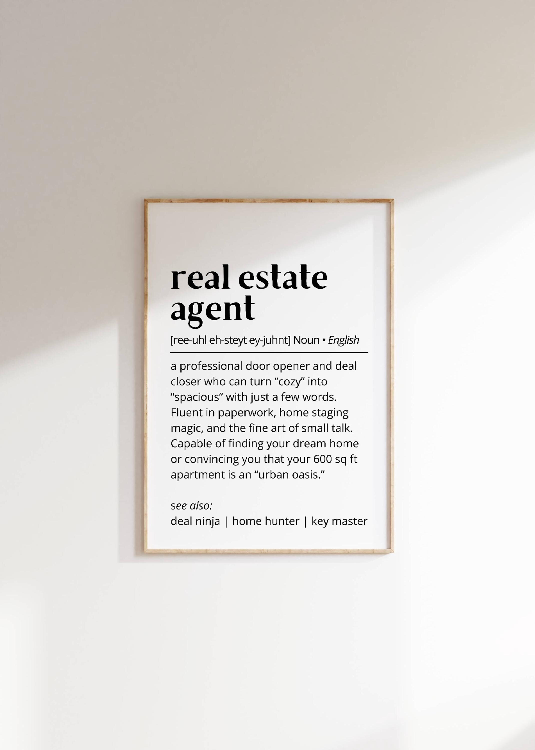 Real Estate Agent Definition Wall Art Office Decor Funny Printable Gift for Real Estate Agents Workplace Decor Minimalist Typography as Art