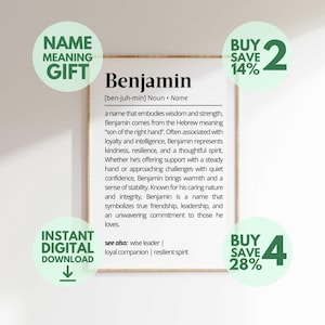 Benjamin Name Meaning Print | Personalized Baby Name Sign | Nursery Wall Art Gift for Boys | Custom Name Poster (Digital Download)