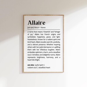 Allaire Name Definition Wall Art Personalized Name Meaning Gift Minimalist Typography Poster Baby Shower Printable Baptism Nursery Art Decor