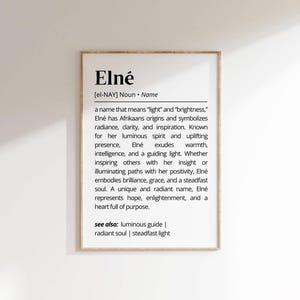 Elné Name Definition Wall Art Personalized Name Meaning Gift Minimalist Typography Poster Baby Shower Printable Baptism Nursery Art Decor