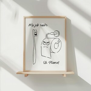 Funny Bathroom Art Print: Toilet Roll vs Toothbrush (Digital Download)