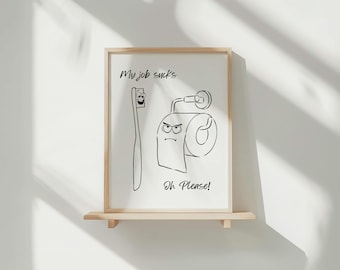 Funny Bathroom Art Print: Toilet Roll vs Toothbrush (Digital Download)